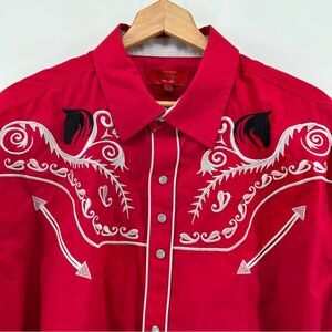 Patron Cito Shirt Mens 2XL Red Gray Pearl Button Horse Embroidered Western Rodeo